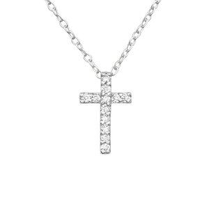 NWT Sterling Silver Cross Necklace with Sparkling Stones – Timeless Gift